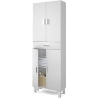 Abitare - Bodenstehender Badschrank 60x29x182 cm weiß glänzend mit 4 Türen und 1 Schublade – Siracusa von ABITARE