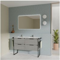 Abitare - Bodenstehender Badezimmerschrank 120 cm sandgestrahlt grau mit Waschbecken - Reims - Grau 120 cm mit spiegel und led Lampe Abitare - Bodenstehender Badezimmerschrank 120 cm sandgestrahlt grau mit Waschbecken - Reims - Grau 120 cm mit spiegel und led Lampe von ABITARE
