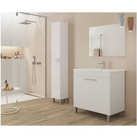 Abitare - Bodenstehendes Badmöbel 80 cm 2 Türen hochglanzweiß mit Spiegel und Einbaubecken – Kolding - weiß Mit Säule und Led von ABITARE