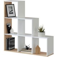 Abitare - Dekoratives Bücherregal 108x28x110 cm mattweiß und kanadische Eiche mit 6 Regalböden – Lier von ABITARE