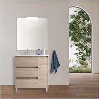 Abitare - Freistehender Badezimmerschrank aus Naturholz 85 cm mit eingebautem Waschbecken – Nova - mit spiegel und led Lampe Abitare - Freistehender Badezimmerschrank aus Naturholz 85 cm mit eingebautem Waschbecken – Nova - mit spiegel und led Lampe von ABITARE