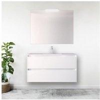 Abitare - Hängender Badezimmerschrank 100 cm aus glänzend weißem Holz mit eingebautem Waschbecken - Nova - mit spiegel und led Lampe Abitare - Hängender Badezimmerschrank 100 cm aus glänzend weißem Holz mit eingebautem Waschbecken - Nova - mit spiegel und led Lampe von ABITARE