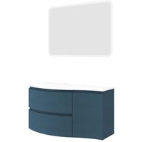Abitare - Hängender Badezimmerschrank 105 cm aus benzinblauem Holz mit Waschbecken – Arona - mit Kolonne Spiegel und led Lampe von ABITARE