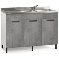 Abitare - Küchenunterschrank 120x50xH85 aus weißem Eschenholz und Beton mit Doppelwanne - Antartide Abitare - Küchenunterschrank 120x50xH85 aus weißem Eschenholz und Beton mit Doppelwanne - Antartide von ABITARE