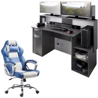 Abitare - Set aus Graphit-Schreibtisch und hellblau-grauen Gamer-Stühlen von ABITARE