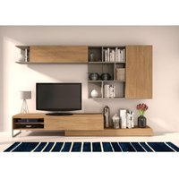 Ausgestatteter Wand-TV-Ständer, 272 cm, Eiche und Grau, mit Bücherregal - Rio Ausgestatteter Wand-TV-Ständer, 272 cm, Eiche und Grau, mit Bücherregal - Rio von ABITARE