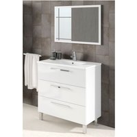 Bodenstehender Badezimmerschrank 80 cm glänzend weiß mit Spiegel - Argentera - Glänzendes Weiß Mit Säule und Led von ABITARE