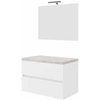 Abitare - Hängender Badezimmerschrank 80 cm aus glänzend weißem Holz und Betonplatte mit Waschbecken und Spiegel – Civo - Con specchio e lavabo von ABITARE