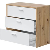 Kommode mit ausziehbarem Schreibtisch 130x40x75h cm in nordischer Eiche und mattweiß mit 3 Schubladen – Shangai von ABITARE