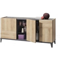 Sideboard 180 cm Eiche und Grau mit 3 Türen und 1 Fach mit 2 Glasböden - Monza von ABITARE