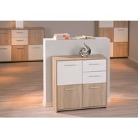 Sideboard 77 cm, helle Eiche und weiß lackiert, mit 3 Türen und 2 Schubladen - Alghero von ABITARE