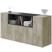Sideboard Wohnzimmer 150x41x76 cm mit 3 Türen und 3 Fächern Eiche und Anthrazitgrau – Mineo von ABITARE