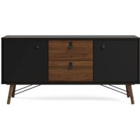 Wohnzimmer-Sideboard in Mattschwarz und Walnussholz mit zwei Türen und zwei Schubladen 150 x 40 cm - Longarone von ABITARE