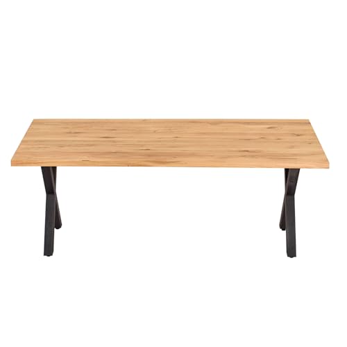 ABL HOLZ-ZENTRALE Massivholztisch Eiche 200x100 cm – Esszimmertisch mit 4 cm Tischplatte & X-Gestell aus Metall – moderner Esstisch, handgefertigt, Natürlich geölt (200x100 cm gerade Kante) von ABL HOLZ-ZENTRALE