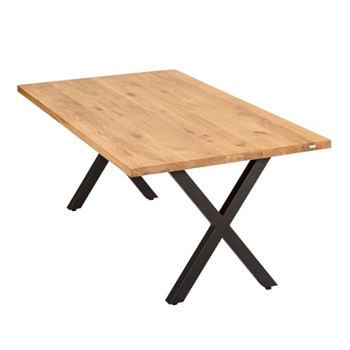 ABL HOLZ-ZENTRALE Massivholztisch Eiche 220x100 cm gerade Kante – Esszimmertisch mit 4 cm Tischplatte & X-Gestell aus Metall – moderner Esstisch, handgefertigt, Natürlich geölt ABL HOLZ-ZENTRALE Massivholztisch Eiche 220x100 cm gerade Kante – Esszimmertisch mit 4 cm Tischplatte & X-Gestell aus Metall – moderner Esstisch, handgefertigt, Natürlich geölt von ABL HOLZ-ZENTRALE