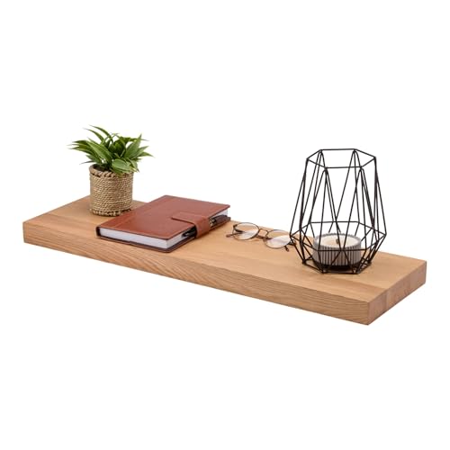 Wandregal Eiche Massiv 4cm – 22cm Tief – 70 cm Länge – Schwebendes Regal mit Unsichtbarer Befestigung, Natur Geölt &Kratzfest, Bücherregal, Massivholz Regalbrett, Handgefertigt (70x22x4 gerade Kante) von ABL HOLZ-ZENTRALE