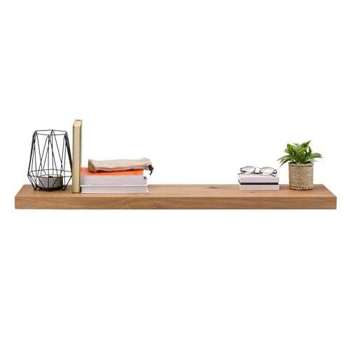 Wandregal Eiche Massiv 4cm – 22cm Tief – 80 cm Länge – Schwebendes Regal mit Unsichtbarer Befestigung, Natur Geölt &Kratzfest, Bücherregal, Massivholz Regalbrett, Handgefertigt (80x22x4 gerade Kante) von ABL HOLZ-ZENTRALE