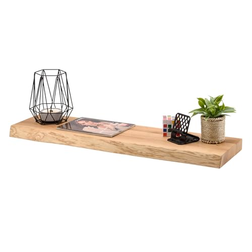 Wandregal Eiche Massiv 4cm mit Baumkante – Natur Geölt – 22cm Tief – in 100 cm Länge – Schwebendes Regal mit Unsichtbarer Befestigung – Massivholz Regalbrett (100x22x4 cm) von ABL HOLZ-ZENTRALE
