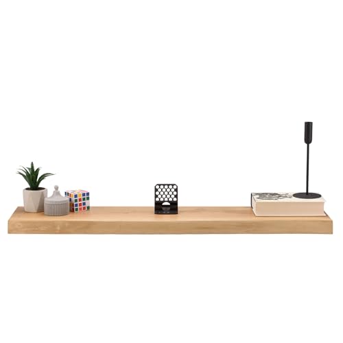 Wandregal Eiche Massiv 4cm mit Baumkante – Natur Geölt – 22cm Tief – in 120cm Länge – Schwebendes Regal mit Unsichtbarer Befestigung – Massivholz Regalbrett (120x22x4 cm) von ABL HOLZ-ZENTRALE
