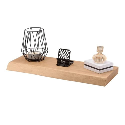 Wandregal Eiche Massiv 4cm mit Baumkante – Natur Geölt – 22cm Tief – in 60 cm Länge – Schwebendes Regal mit Unsichtbarer Befestigung – Massivholz Regalbrett (60x22x4 cm) von ABL HOLZ-ZENTRALE