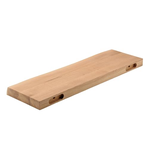 Wandregal Eiche Massiv 4cm mit Baumkante – Natur Geölt – 22cm Tief – in 70 cm Länge – Schwebendes Regal mit Unsichtbarer Befestigung – Massivholz Regalbrett (70x22x4 cm) von ABL HOLZ-ZENTRALE