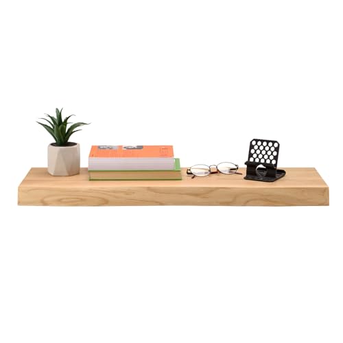 Wandregal Eiche Massiv 4cm mit Baumkante – Natur Geölt – 22cm Tief – in 70 cm Länge – Schwebendes Regal mit Unsichtbarer Befestigung – Massivholz Regalbrett (70x22x4 cm) von ABL HOLZ-ZENTRALE