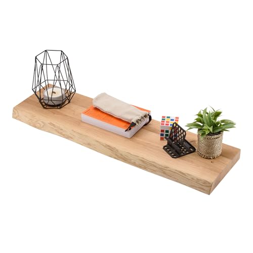 Wandregal Eiche Massiv 4cm mit Baumkante – Natur Geölt – 22cm Tief – in 80 cm Länge– Schwebendes Regal mit Unsichtbarer Befestigung – Massivholz Regalbrett (80x22x4 cm) von ABL HOLZ-ZENTRALE