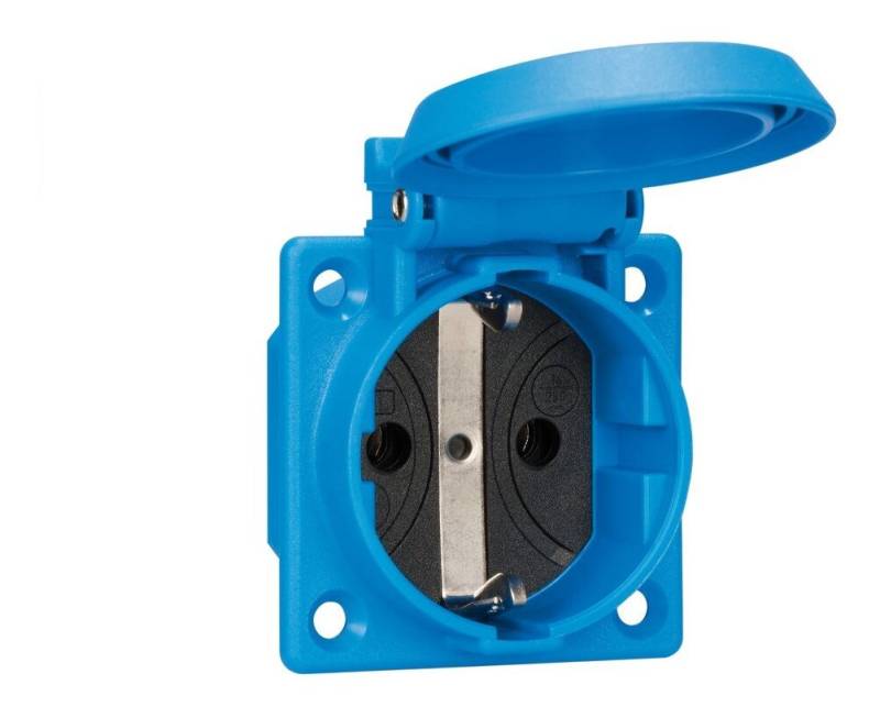 ABL Unterputz-Steckdose, 1f blau matt Einbau Klappd IP54 mit Klappdeckel Vollplatte von ABL
