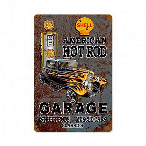 ABLERTRADE Hot Rod Shell Gas Metall Werbeschild Vintage Garage Schild Dekoration Dad Man Cave Metallschild 20,3 x 30,5 cm von ABLERTRADE