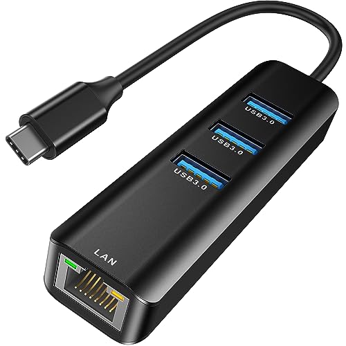 USB C zu Ethernet Adapter,ABLEWE 4-in-1 RJ45 zu USB-C/Thunderbolt 3 zu Gigabit Ethernet LAN Netzwerkadapter (MacBook Pro/Air 2021/2020/2019, iPad Pro 2021, Chromebook, XPS, Surface 3/2/Go-Schwarz) von ABLEWE