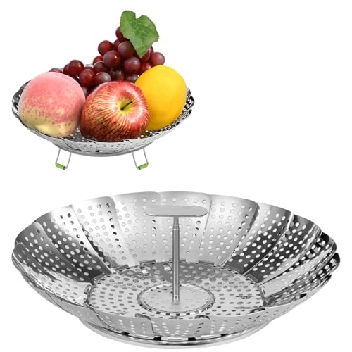 ABOHU Edelstahl Dampfgarer, Einstellbar Gemüsedampfkorb(14-24cm), Dampfgarer Einsatz mit Einziehbar und abnehmbar Griff, dampfeinsatz für Topf, Faltbar Dünsteinsatz für Gemüse Meeresfrüchten von ABOHU