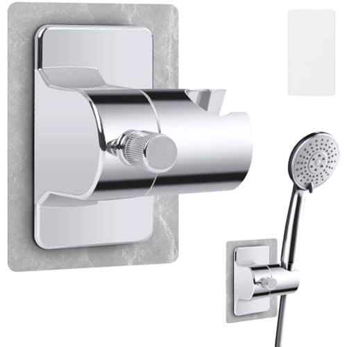 ABOHU Handbrause Halterung ohne Bohren, Verstellbar Duschbrause Halterung, Duschkopfhalterung mit extra starkem Klebepad, Duschhalterung ohne Bohren Brausehalter (Silber) von ABOHU