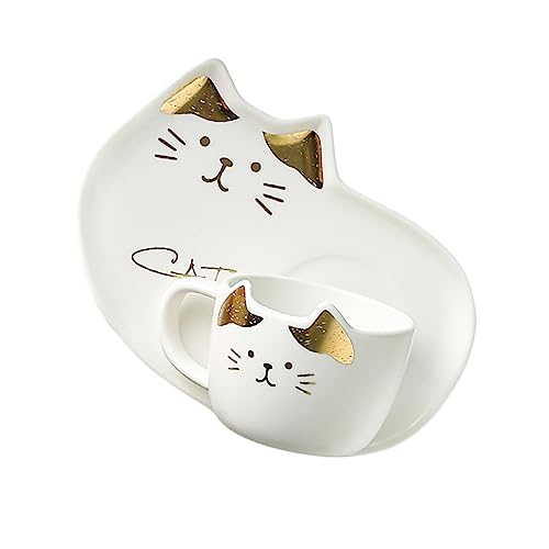 ABOOFAN 1 Satz Katze Kaffeetasse und Untertasse Tassen mit Deckel Katze Untertasse Geschenke Kaffeebecher mit Deckel Becher trinken Milchbecher Weihnachten Porzellantasse von ABOOFAN