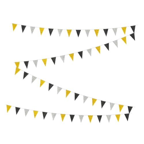 ABOOFAN 1 Satz Triangle Flag Bunting Banner Schwarz Gold für Graduation Geburtstagsfeiern und Partys Leichte Papierdekoration für und Außenanwendungen von ABOOFAN