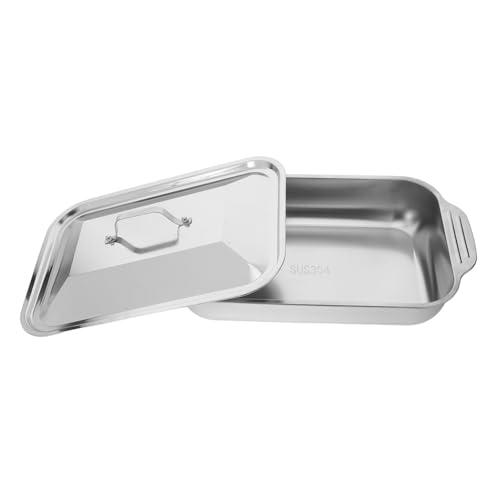 ABOOFAN 1 Set Gegrillter Fischteller Gegrilltes Lebensmitteltablett Bräter Kleines Bräterblech Bräter Mit Deckel Rostfreies Bräterblech Gestell Truthahntablett Edelstahl Silber von ABOOFAN