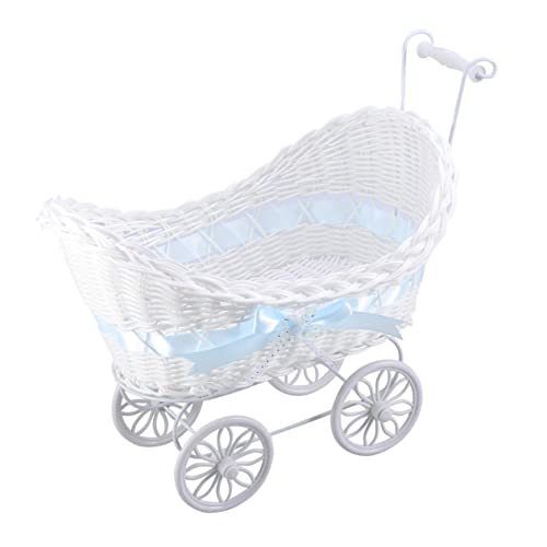 ABOOFAN Mini Dreirad Korb Voller Blumen Handgefertigte Rattan Deko Für Hochzeiten Babypartys Geburtstagsfeiern Blau von ABOOFAN