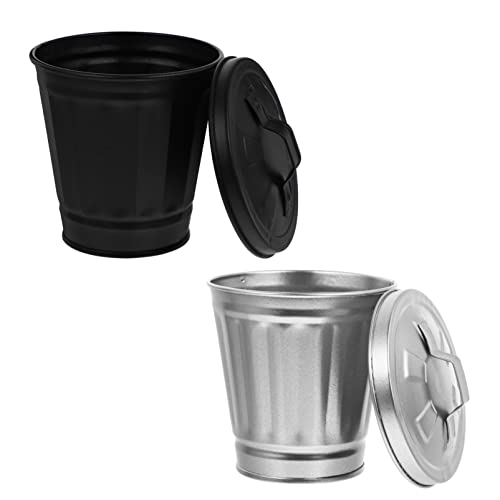 ABOOFAN 2 STÜCK Mini Mülleimer mit Deckel Kreative Tischabfälle Behälter aus für Büro Schlafzimmer und Küche Platzsparend und Robust Schwarz Silber von ABOOFAN