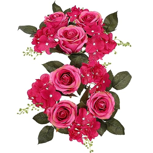 ABOOFAN 2 Stück Künstliche Blumen Rosen Kerzenringe Kränze Blumenkränze Bauernhaus-Kerzenhalter Tischdekoration Valentinstag-Dekorationen Hochzeitsdekoration Ostern Abendessen von ABOOFAN