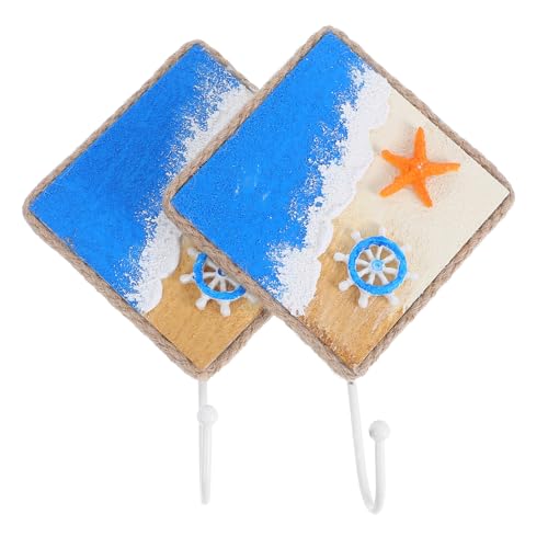 ABOOFAN 2 Stück Mediterraner Wandhaken Handbemalt Quadratisch Nautische Wandkunst Haken Robuste Schlüssel Handtuchhalter Für Flur Bad Schlafzimmer Küstenstil Wanddeko von ABOOFAN