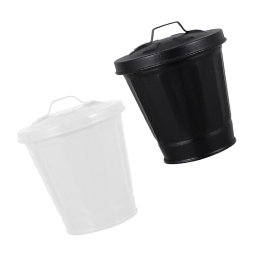 ABOOFAN 2 Stück Mini Desktop Mülleimer aus Robustem Metall mit Deckel Geruchshemmender Abfalleimer für Büro Wohnzimmer und Kinderzimmer Schlankes Design in Schwarz und Weiß Dekorativer von ABOOFAN