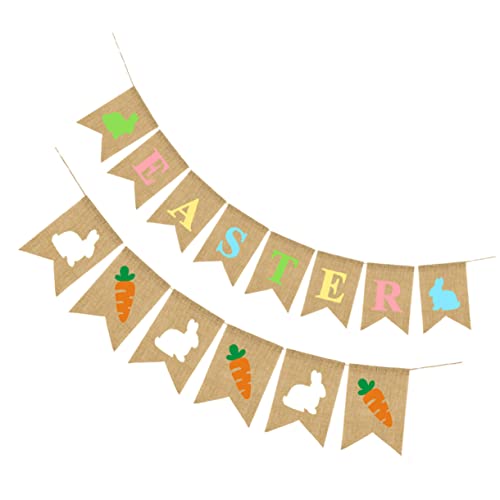 ABOOFAN 2 Stück Osterdekoration Banner aus Leinen Farbenfrohe Wimpelkette mit Hasen und Karottenmotiven für Fröhliche Osterfeiern ABOOFAN 2 Stück Osterdekoration Banner aus Leinen Farbenfrohe Wimpelkette mit Hasen und Karottenmotiven für Fröhliche Osterfeiern von ABOOFAN