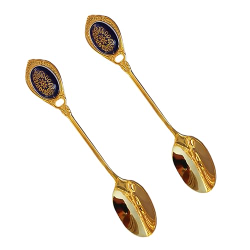 ABOOFAN 2 Stück Retro Edelstahl Kaffeelöffel mit Keramikgriff Runde Dessert Rührlöffel im Europäischen Palaststil für Kaffee Kuchen und Milchtee Angenehm zu Greifen Edles Design von ABOOFAN