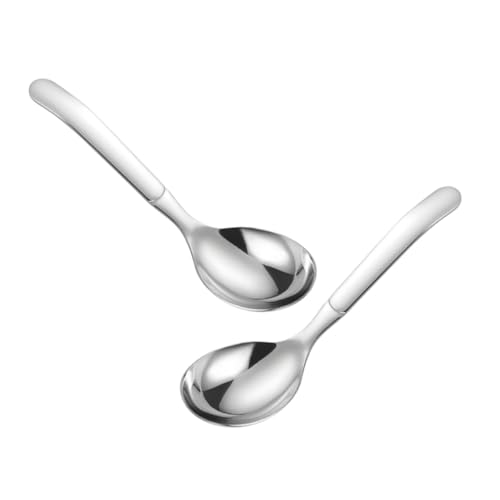 ABOOFAN 2 Stück Schwere Suppenlöffel aus Edelstahl mit Langem Elegantem Griff und Runder Dicker Schöpfmulde Sichere Stilvolle Servierlöffel für Pho Ramen Hot Pot und Desserts von ABOOFAN