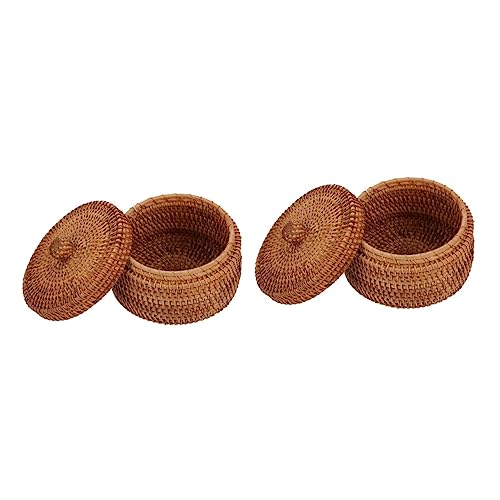 ABOOFAN 2 Stücke Runde Rattan Box Mit Deckel Hand-Woven Korb Für Snack Körbe Lagerung ABOOFAN 2 Stücke Runde Rattan Box Mit Deckel Hand-Woven Korb Für Snack Körbe Lagerung von ABOOFAN