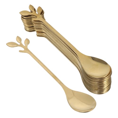 ABOOFAN 20 Stück Teiliges Set Goldene Edelstahl Löffel mit Blattmotiv Kleine Teelöffel für Kaffee Joghurt Zucker Vielseitig Einsetzbar für Dessert Salat Party Stilvolles Küchenzubehör von ABOOFAN