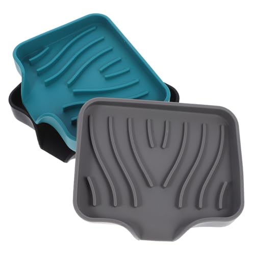 ABOOFAN 3 Stück Teiliges Silikon Seifenschalen Selbstablaufend rutschfest Multifunktional für Badezimmer Küche Spülbecken Organizer Seifenhalter mit Rutsch Design in Schwarz Grün von ABOOFAN