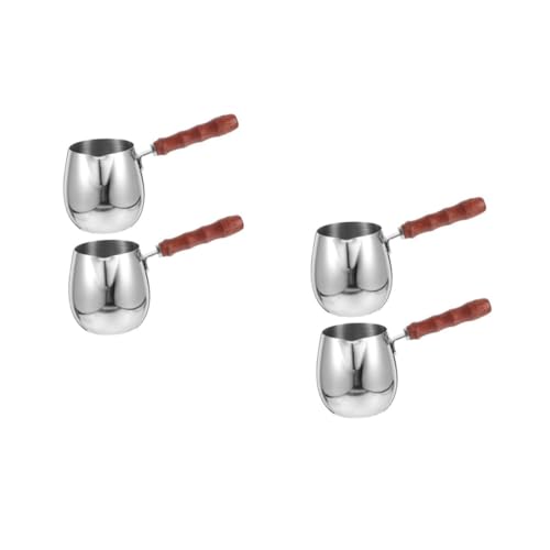 ABOOFAN 4 Stck. Türkische Kaffeekanne Edelstahlkrug Kaffee Schaumkrug türkischer kaffeekessel Kaffee kochender Topf Butterwärmer aus Edelstahl Camping -Kaffeemaschine Camp Kaffeekanne Holz von ABOOFAN