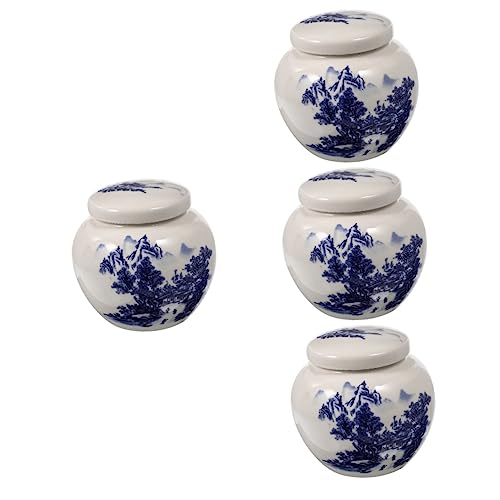 ABOOFAN Zuckerdose 4 Stück Blauer Und Weißer Porzellan-Tee Chinesische Teegläser Kaffeekanister Keramik-Tee Chinesische Teekanne Keramik-Blumenvase Chinoiserie-Vase Multifunktionskanister von ABOOFAN