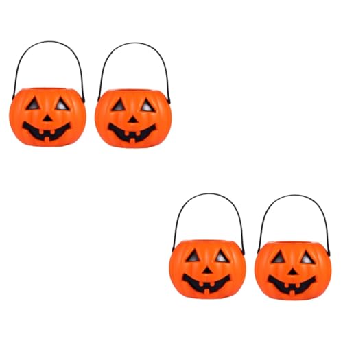 ABOOFAN 4 Stück Halloween-kürbis-eimer Plastikeimer Für Kürbisse Halloween-dekoration Tragbare Kürbislampe Orange Kürbiseimer Süssigkeit Elektronisches Bauteil Led Kind von ABOOFAN