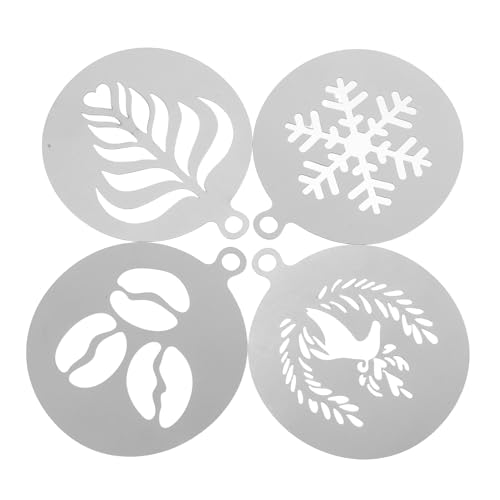 ABOOFAN 4 Stück Latte Art Vorlagen für Mousse Cupcakes Cappuccino und Kekse Wiederverwendbare Pulversieb Tools mit Kreativen Mustern von ABOOFAN